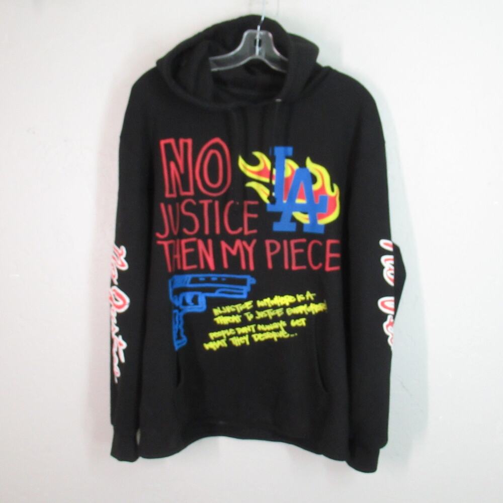 HOMME + FEMME Hoodie XL Black Graffiti No Justice No Peace My Piece LA Boxy
